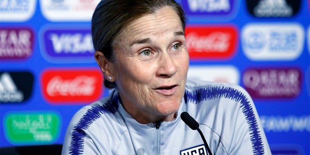 In this July 6 photo, Jill Ellis attends a news conference at the Stade de Lyon, outside Lyon, France. (AP Photo/Francois Mori, file)