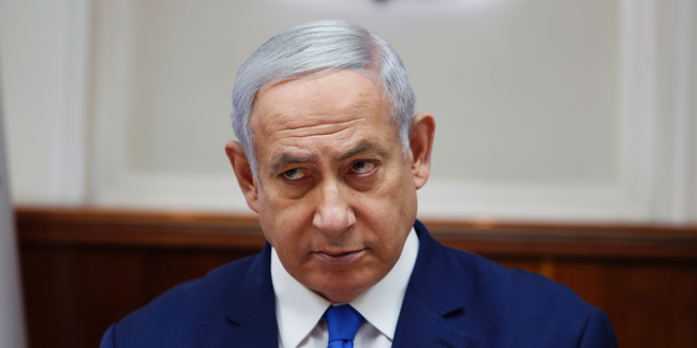 Israeli Prime Minister Benjamin Netanyahu attends the weekly cabinet meeting in Jerusalem, Sunday, July 14, 2019.