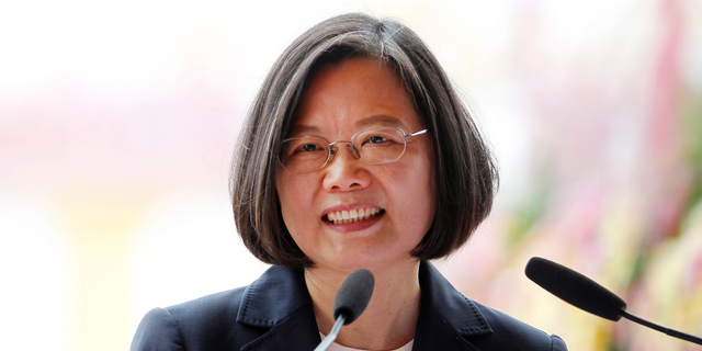 Taiwan President Tsai Ing-wen delivers a speech in Kaohsiung.