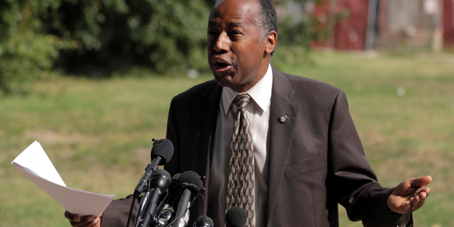 Housing and Urban Development Secretary Ben Carson speaks during a news conference during a trip to Baltimore, Wednesday, July 31, 2019.
