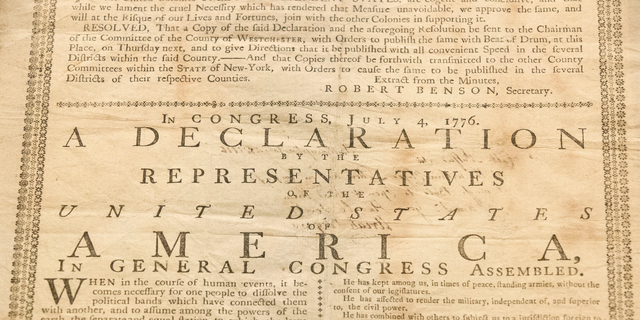 Shown in this image is Holly Metcalf Kinyon's 1776 broadside printing of the Declaration of Independence at the Museum of the American Revolution in Philadelphia. Metcalf Kinyon, a descendent of Declaration signer John Witherspoon, lent her document to the museum to be displayed from June 18, 2019, to the end of that year. 