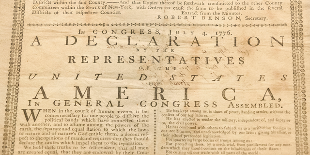 Shown in this image is Holly Metcalf Kinyon's 1776 broadside printing of the Declaration of Independence at the Museum of the American Revolution in Philadelphia. Metcalf Kinyon, a descendent of Declaration signer John Witherspoon, lent her document to the museum to be displayed from June 18, 2019, to the end of that year.