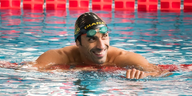 Filippo Magnini, pictured in 2017, was swimming with his girlfriend when he noticed a tourist struggling to keep his head above water on the beach in Sardinia, an island in the middle of the Mediterranean Sea.