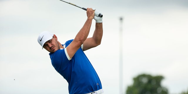 Brooks Koepka tees off on the fourth hole during the first round of the 3M Open golf tournament in Blaine, Minn., Thursday, July 4, 2019. (Alex Kormann/Star Tribune via AP)