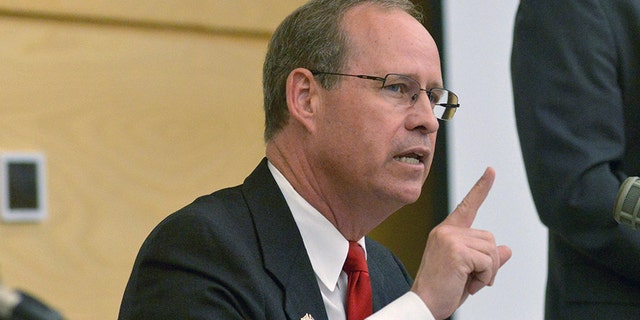 State Rep. Greg Murphy debating Joan Perry on the campus of Pitt Community College this past June. (Deborah Griffin/The Daily Reflector via AP, File)
