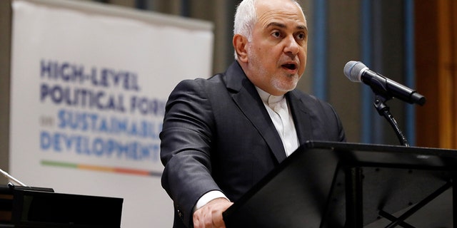 Iranian Foreign Minister Javad Zarif addresses the High-Level Political Forum on Sustainable Development at the U.N. this week. (AP Photo/Richard Drew)