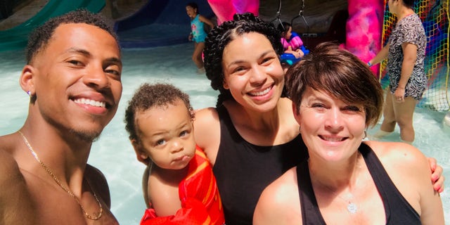 Singer and actress Jordin Sparks at Kalahari Resorts with husband Dana Isaiah, left, their son DJ and Sparks' mother Jodi, right.