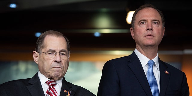 US Representative Jerrold Nadler (D-NY), Chairman of the House Judiciary Committee, and US Representative Adam Schiff (D-CA), Chairman of the House Intelligence Committee, will lead the review -- with Schiff in charge. (Photo by SAUL LOEB / AFP) (Photo credit should read SAUL LOEB/AFP/Getty Images)