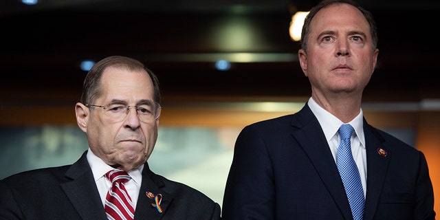 US Representative Jerrold Nadler (D-NY), Chairman of the House Judiciary Committee, and US Representative Adam Schiff (D-CA), Chairman of the House Intelligence Committee, will lead the review -- with Schiff in charge. (Photo by SAUL LOEB / AFP) (Photo credit should read SAUL LOEB/AFP/Getty Images)
