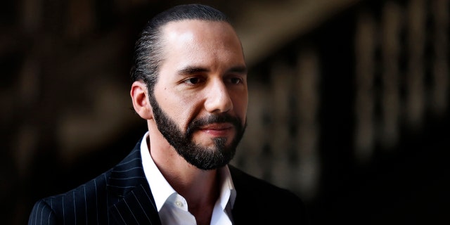 FILE - In this March 12, 2019 file photo, El Salvador's President-elect Nayib Bukele speaks to the press at Mexico's National Palace after meeting with the President Andres Manuel Lopez Obrador in Mexico City. (AP Photo/Marco Ugarte, File)