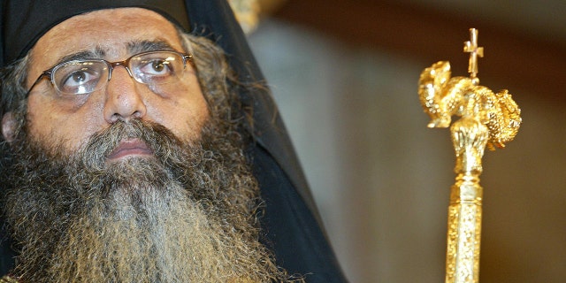 The Bishop of Morphou Neophytos conducts a ceremony at St Mammas Church in Moorphou.