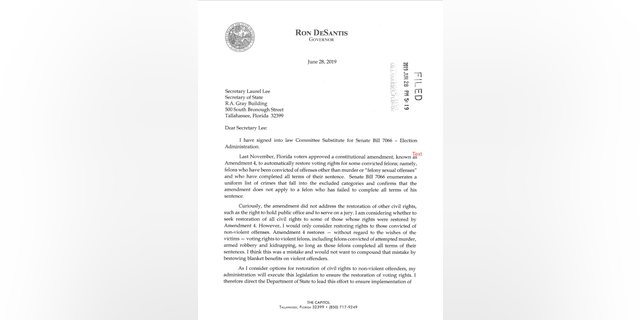 The governor's letter to the Secretary of State on Bill 7066.