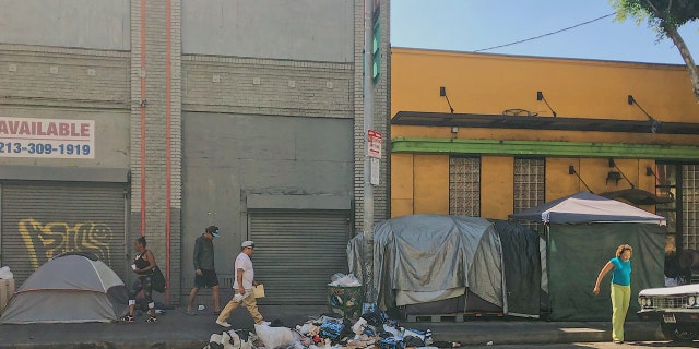 Some 4,000 people currently live in Skid Row's single-room occupancy hotels and other modest lodgings, with many more living in tent encampments . (Andrew O'Reilly/Fox News)