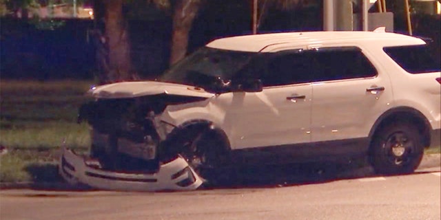 The unmarked patrol car after Monday night's crash.