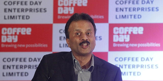 FILE PHOTO: V.G. Siddhartha, chairman of Coffee Day Enterprises Ltd, speaks during a news conference in Mumbai, India, October 7, 2015. REUTERS/Shailesh Andrade/File Photo - RC16E01454B0