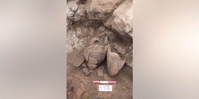 Pottery jars uncovered at the site. (Israel Antiquities Authority/The Hebrew University in Jerusalem)