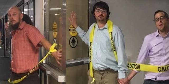 Environmental protesters superglued themselves together and to two doorways connecting the Cannon building to the U.S. Capitol