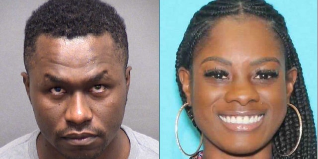 Mugshot, left, for Air Force Maj. Andre McDonald, charged Saturday with murder in the death of his 29-year-old wife Andreen McDonald. Her remains were found Thursday after a 134-day search.