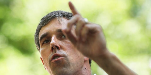 The Democratic presidential candidate, former US representative Beto O. Rourke, speaks at the annual Manchester Democrats Potluck Picnic in Oak Park, Manchester, New Hampshire.