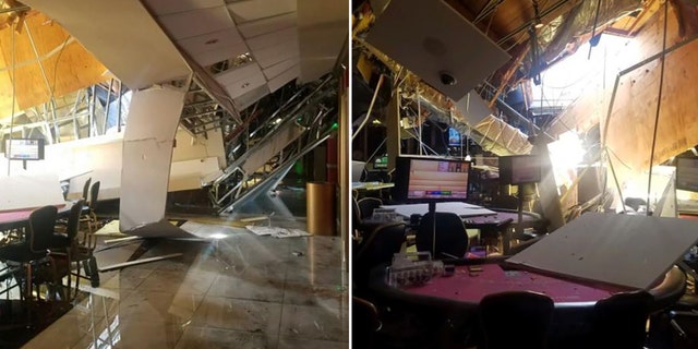 The roof of Larry Flynt's Lucky Lady casino in Gardena partially collapsed on Monday.