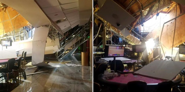 The roof of Larry Flynt's Lucky Lady casino in Gardena partially collapsed on Monday.