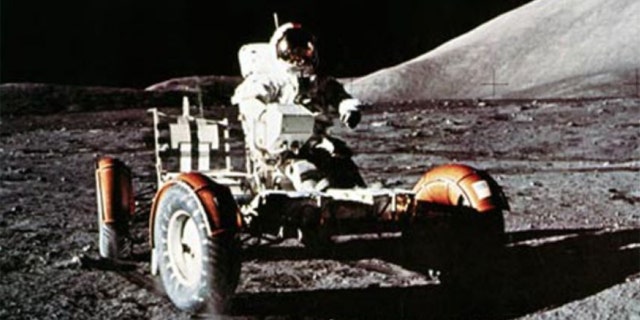 Cernan at the helm of the LRV.