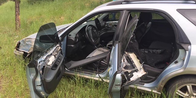 The car was badly damaged after swiping a tree. Police called the vehicle "undrivable."
