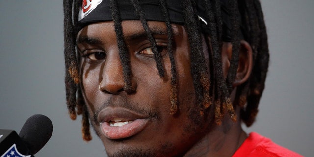 Kansas City Chiefs wide receiver Tyreek Hill spoke to the media Sunday for the first time since the NFL chose not to suspend him under its personal conduct policy for his involvement in a domestic violence incident involving his 3-year-old son. (AP Photo/Charlie Riedel, File)