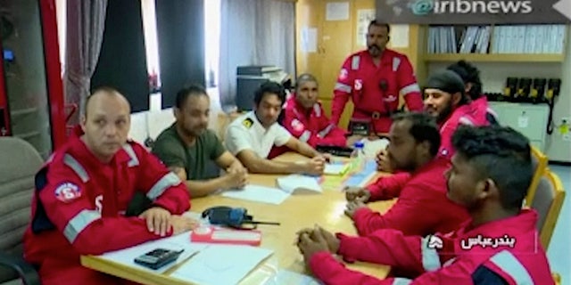 This photo released by the Iranian state-run IRIB News Agency, which aired on Monday, shows various crew members of the British-flagged tanker Stena Impero. (AP/IRIB News Agency)