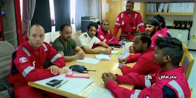 This photo released by the Iranian state-run IRIB News Agency, which aired on Monday, shows various crew members of the British-flagged tanker Stena Impero. (AP/IRIB News Agency)