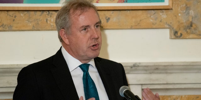 In this Friday, Oct. 20, 2017 photo, British Ambassador Kim Darroch hosts a National Economists Club event at the British Embassy in Washington. Leaked diplomatic cables published Sunday, July 7,2 019, in a British newspaper reveal that Britain's ambassador to the United States described President Donald Trump's administration as "clumsy and inept" while grappling with international problems. (AP Photo/Sait Serkan Gurbuz)