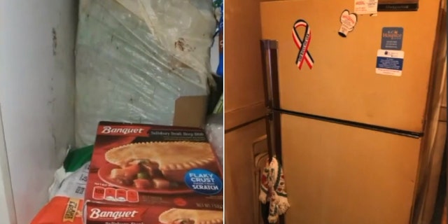 Adam Smith, 37, opened a wrapped box (pictured left) that had been left in his mother's freezer (pictured right) for as long as he can remember. 