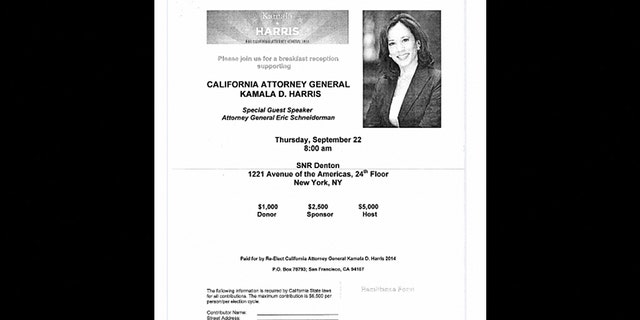 Invitation to a fundraiser for Kamala Harris' re-election campaign as California attorney general in 2011.