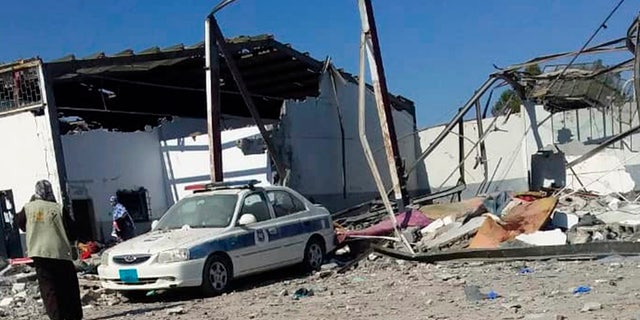 The detention center in Tripoli's Tajoura neighborhood was heavily-damaged in the airstrike Wednesday.