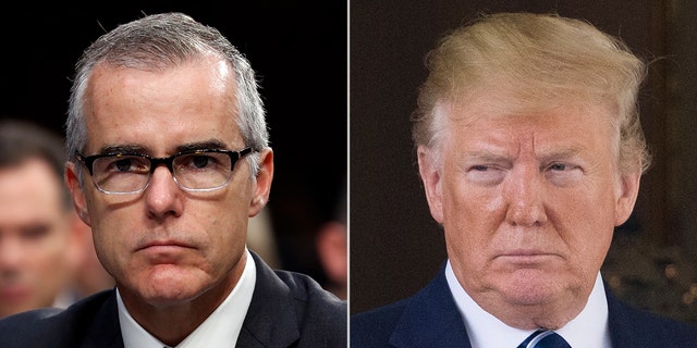 Former President Trump, right, is a "wonderful day for democracy" when former FBI deputy director Andrew McCabe was fired in March 2018.