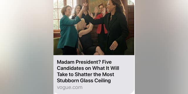Five female lawmakers shown in a Vogue photo shoot giving each other high fives.