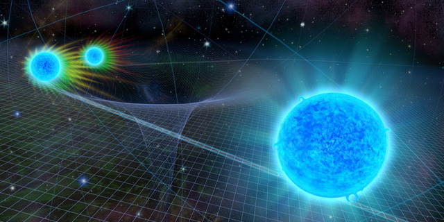 An artist’s illustration of the star S0-2 as it passes by the supermassive black hole at the Milky Way’s center. As the star gets closer to the supermassive black hole, it experiences a gravitational redshift that is predicted by Einstein's theory of general relativity.