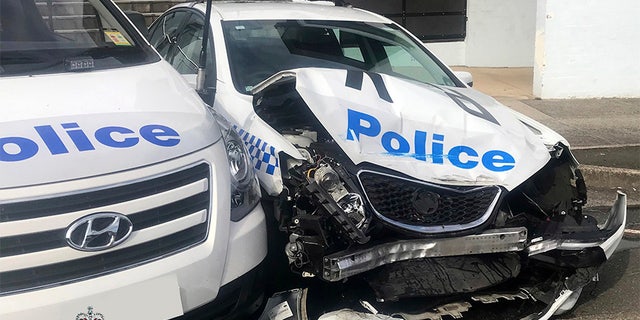 The scene after a van police say was carrying $140 million worth of meth crashed into a parked police car outside of Sydney.