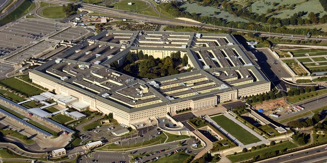 US Pentagon in Washington, D.C. building looking down aerial view from above