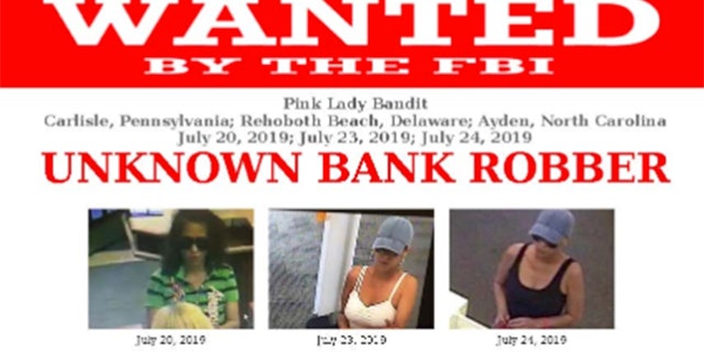 The Federal Bureau of Investigation is on the hunt for a serial bank robber known as the "Pink Lady Bandit" who is said to have robbed four banks in three states on the east coast.