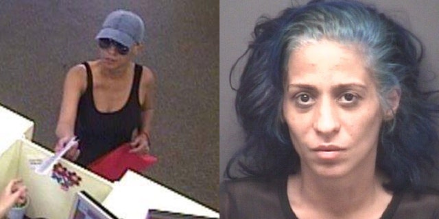The FBI said it arrested Circe Baez, 35, Sunday in Charlotte and charged her with being the "Pink Lady Bandit" bank robber.
