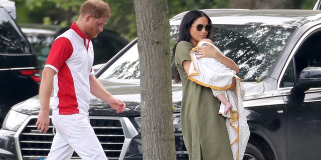 Prince Harry, Duke of Sussex, Meghan, Duchess of Sussex and son Archie Harrison Mountbatten-Windsor attend The King Power Royal Charity Polo Day at Billingbear Polo Club on July 10, 2019 in Wokingham, England.