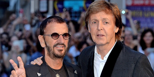 LONDON, ENGLAND - SEPT. 15:  Ringo Starr and Paul McCartney attend the World premiere of 