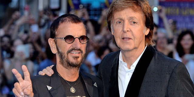 LONDON, ENGLAND - SEPT. 15:  Ringo Starr and Paul McCartney attend the World premiere of 