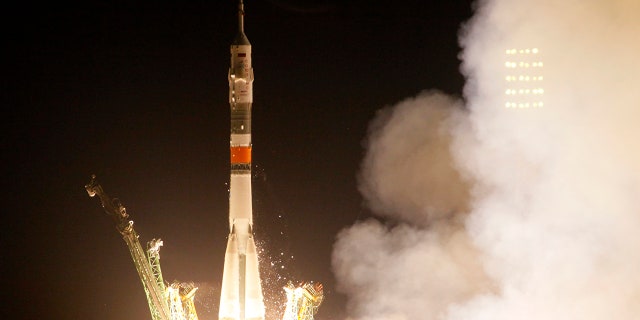 The Soyuz-FG rocket booster with Soyuz MS-13 space ship carrying a new crew to the International Space Station, ISS, blasts off at the Russian leased Baikonur cosmodrome, Kazakhstan, Saturday, July 20, 2019. The Russian rocket U.S. astronaut Andrew Morgan, Russian cosmonaut Alexander Skvortsov and Italian astronaut Luca Parmitano.