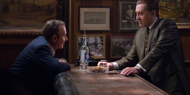 This image released by Netflix shows Joe Pesci, left, and Robert De Niro in a scene from "The Irishman." The film will make its world premiere at opening night of the New York Film Festival on September 27.