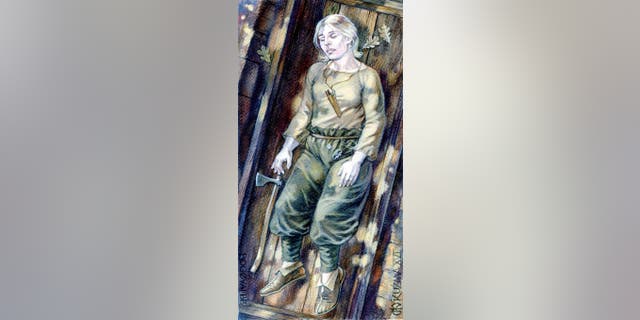 An artist's illustration of the grave in Bogøvej, Langeland, Denmark. (Mirosław Kuźma)