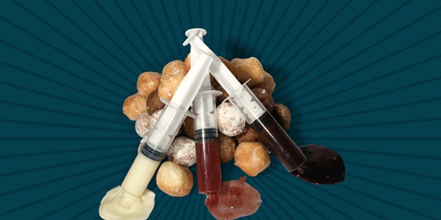 The Wingwalker Donut Flight facilities doughnut holes with syringes. The syringes are for injecting juicy fillings. But a optics lifted some clever concerns.