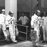 Astronauts Neil Armstrong, Michael Collins and Buzz Aldrin at the Kennedy Space Center Launch Complex.