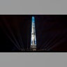 The image of a 363-foot Saturn V rocket is projected on the east face of the Washington Monument in Washington, July 17, 2019, in celebration of the 50th anniversary of the Apollo 11 moon landing.